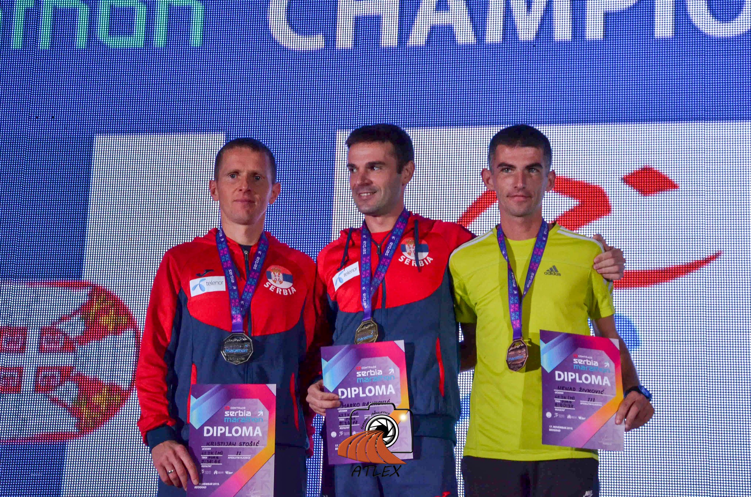 Prvi Comtrade Serbia Marathon, šampioni Srbije u maratonu: Kristijan Stošić, Marko Ranković, Nenad Živković; 